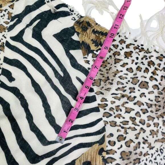 Pashmina White/Tan/Black Leopard Patchwork Fringe Scarf - Picture 9 of 11